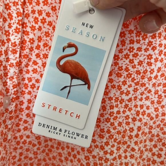 Denim & Flower‎ Floral Button Up Shirt Orange White Short Sleeve Size Small NWT - Picture 4 of 8